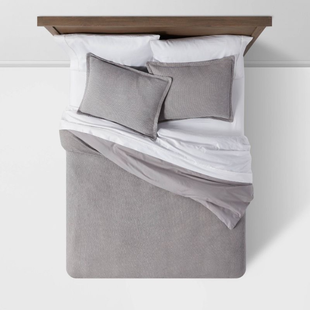 Threshold King Washed Waffle Weave Duvet Cover & Sham Set Gray - Threshold